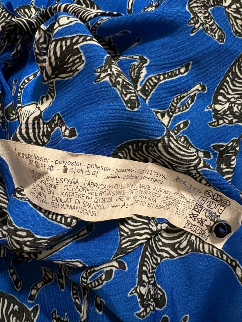 Zara Royal Blue Long Sleeve Button Down Top Shirt Zebra Prints Sz XS - Picture 12 of 12